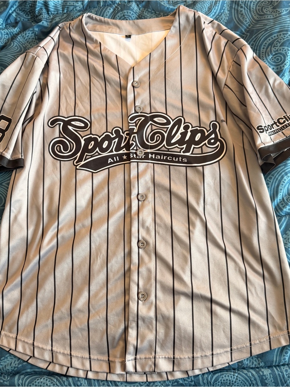 Sport Clips Pinstripe Baseball Jersey - Grey/Black